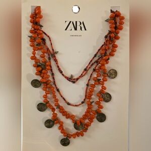 Zara Orange Beaded Long Necklace